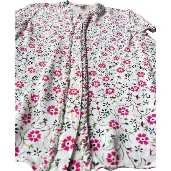 Brooks Brothers Red Fleece Floral White Pink Short Sleeve Flowy Blouse - Size 6 - Picture 4 of 11